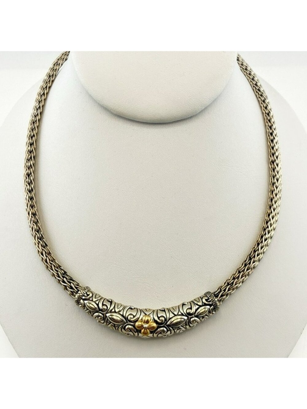 Barbara Bixby Necklace 18K Gold Sterling Silver Floral Ornate Adjustable 56 gram